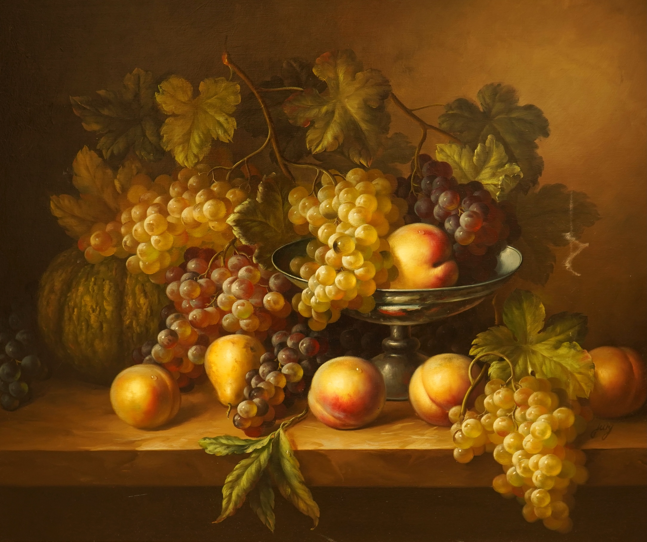 Decorative, Dutch Old Master style, Still life of fruit, unsigned, oil on canvas, 49 x 60cm, ornate gilt frame